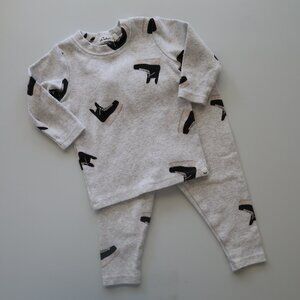 oh baby! Two Piece Set - Hockey Skates Print - Heather Gray 3-6M Hockey